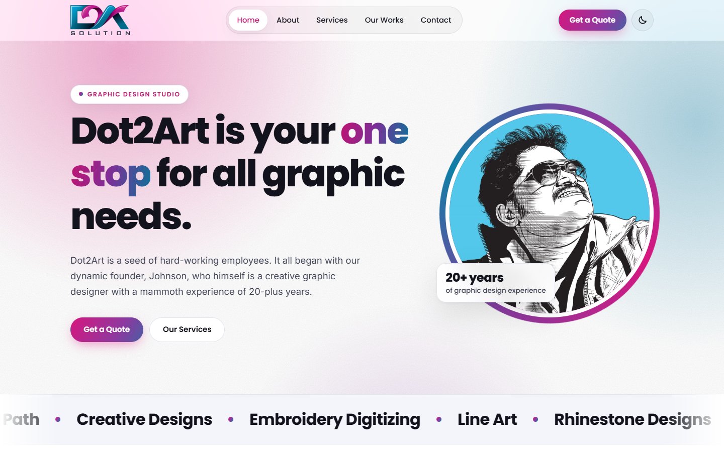 Dot2Art Solution website home page – work by Mugilan