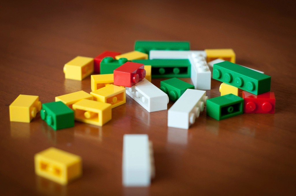 Design systems: lego toy wooden table photo